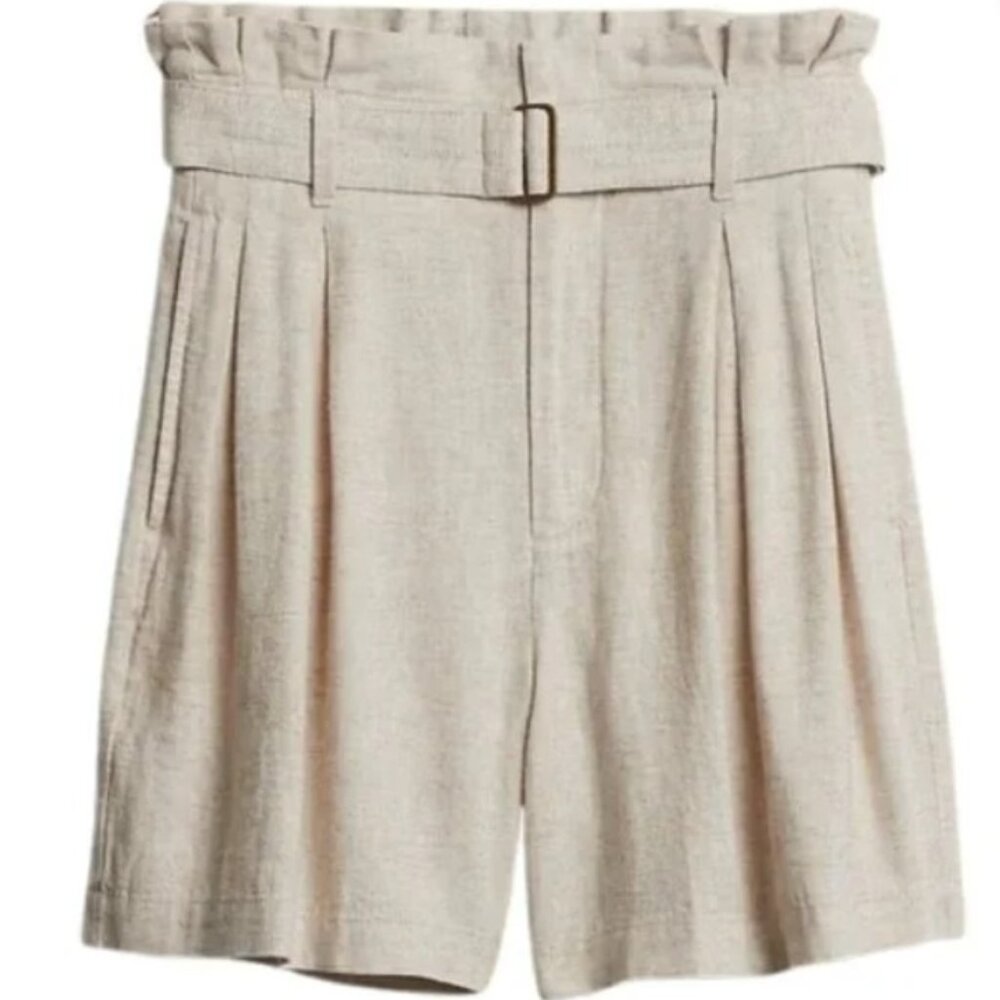 Banana Republic Khaki Linen-Blend Paperbag Shorts